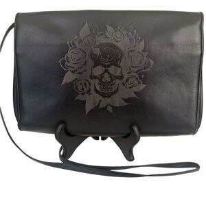 Vintage black leather skull purse - whimsy goth Halloween bag handbag Calderon